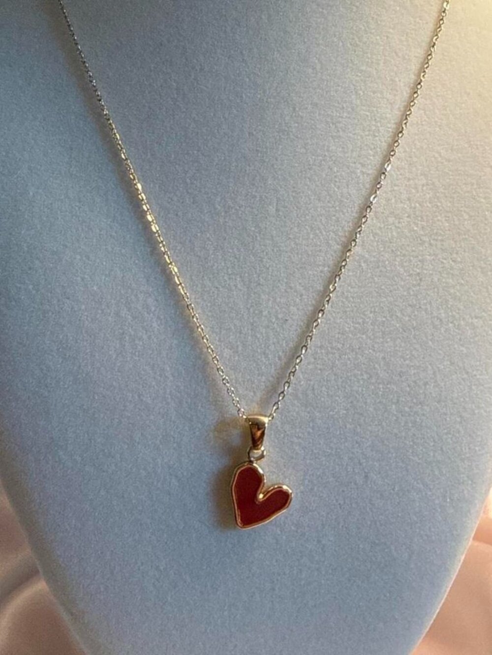 Red heart pendant necklace with gold chain